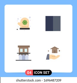 Grupo de 4 signos y símbolos de iconos planos para la cacerola de horno; casa; red; espacio de trabajo; elementos de diseño de vectores editables de residencia