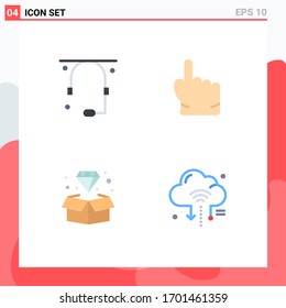 Group of 4 Flat Icons Signs and Symbols for communication; gem; support; point; jewelry Editable Vector Design Elements