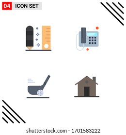 Group of 4 Flat Icons Signs and Symbols for drafting; golf; ruler; phone; ball Editable Vector Design Elements