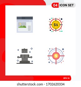 Group of 4 Flat Icons Signs and Symbols for internet; meditation; website; hunting; wellness Editable Vector Design Elements