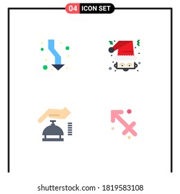 Grupo de 4 señales y símbolos de iconos planos para flecha; claus; dirección; claus; elementos de diseño de vectores editables de alarma