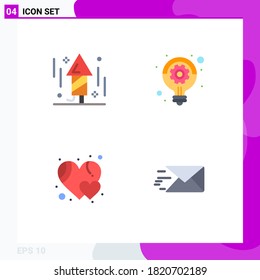 Group of 4 Flat Icons Signs and Symbols for celebration; heart; rocket; strategy; email Editable Vector Design Elements