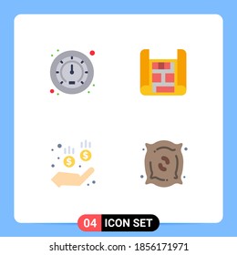 Group of 4 Flat Icons Signs and Symbols for meter; agriculture; map; medical; plant Editable Vector Design Elements