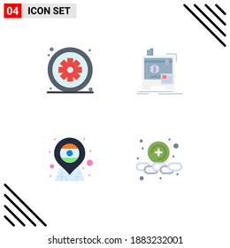 Group of 4 Flat Icons Signs and Symbols for asterisk; location; hospital; machine; flag Editable Vector Design Elements
