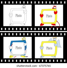 Group of 4 frame for photos with various design: coloring, imp, angel and artist.