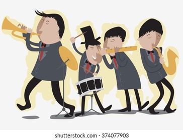 a group of 4 man play some music instruments like a jazz club