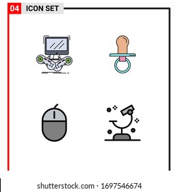 Grupo de 4 colores planos de línea llena modernos para juego; niños; multijugador; bebé; elementos de diseño de vectores editables de dispositivos