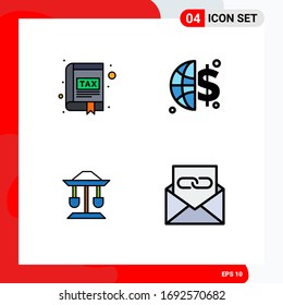 Group of 4 Modern Filledline Flat Colors Set for app; well; interface; global invesment; balance Editable Vector Design Elements