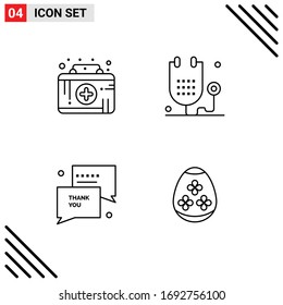 Group of 4 Modern Filledline Flat Colors Set for first aid kit; thank; medical emergency; form; thanksgiving Editable Vector Design Elements