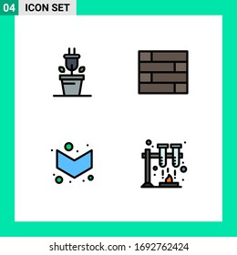 Group of 4 Modern Filledline Flat Colors Set for plug; chemistry; lock pad; arrow; space Editable Vector Design Elements