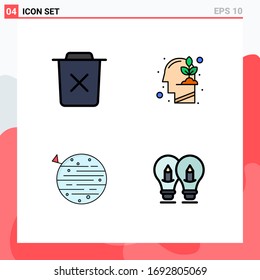 Grupo de 4 modernos colores planos de líneas llenas para la base; luna; quitar; inversión; elementos de diseño de vectores editables de espacio