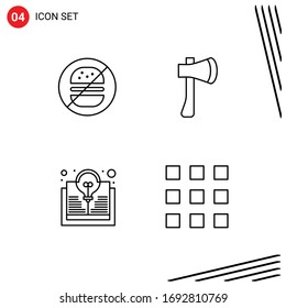 Group of 4 Modern Filledline Flat Colors Set for burger; construction; no; axe; book Editable Vector Design Elements
