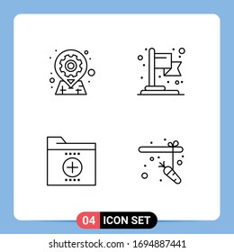 Group of 4 Modern Filledline Flat Colors Set for gear; documents; options; business; folder Editable Vector Design Elements