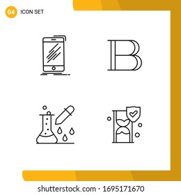 Group of 4 Modern Filledline Flat Colors Set for device; chemical test; smartphone; coin; microbiology Editable Vector Design Elements