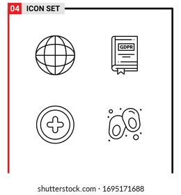 Group of 4 Modern Filledline Flat Colors Set for global; plus; book; law; baby Editable Vector Design Elements