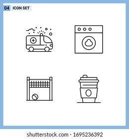 Group of 4 Modern Filledline Flat Colors Set for ambulance; net; medical; mac; beverage Editable Vector Design Elements