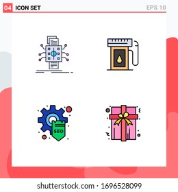 Group of 4 Modern Filledline Flat Colors Set for analysis; development; processing; industry; seo Editable Vector Design Elements