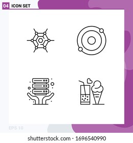 Grupo de 4 modernos colores planos de líneas llenas para descentralizar; alimentos; átomo; alojamiento en Internet; elementos de diseño de vectores editables de vidrio