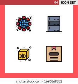 Group of 4 Modern Filledline Flat Colors Set for globe; box; love; data; box Editable Vector Design Elements