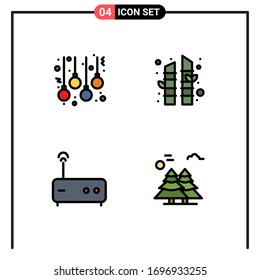Grupo de 4 modernos colores planos para accesorios; router; lámparas; sauna; elementos de diseño de vectores editables en el Ártico