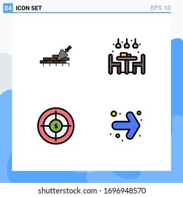 Grupo de 4 modernos colores planos de líneas llenas para el trabajo en ladrillo; negocios; trovel; luz; materiales de diseño de vectores editables de marketing