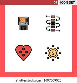 Group of 4 Modern Filledline Flat Colors Set for atm; note; cashpoint; machine; button Editable Vector Design Elements