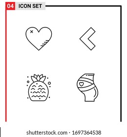 Group of 4 Modern Filledline Flat Colors Set for heart; food; favorite; back; fruit Editable Vector Design Elements