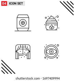Group of 4 Modern Filledline Flat Colors Set for drink; window; sauna; furniture; eye Editable Vector Design Elements