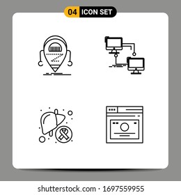 Group of 4 Modern Filledline Flat Colors Set for android; computer; robot; lan; disease Editable Vector Design Elements