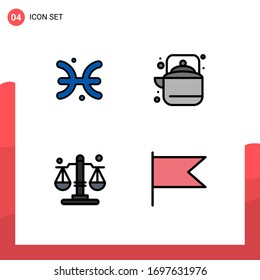 Grupo de 4 modernos colores planos de líneas llenas para la astrología; equilibrio; grecia; olla; elementos de diseño de vectores editables por ley