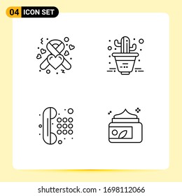 Group of 4 Modern Filledline Flat Colors Set for donation; telephone; ribbon; plant; cream Editable Vector Design Elements