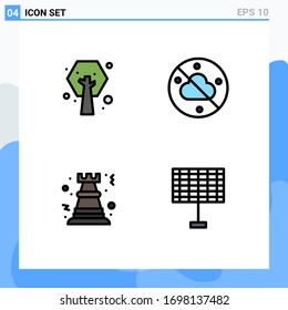 Group of 4 Modern Filledline Flat Colors Set for earth day; game; plant; weather; strategy Editable Vector Design Elements