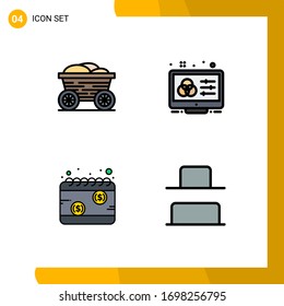 Group of 4 Modern Filledline Flat Colors Set for trolley; calendar; bangladesh; color scheme; payday Editable Vector Design Elements