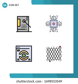 Group of 4 Modern Filledline Flat Colors Set for bucket; technology; development; cpu; web Editable Vector Design Elements