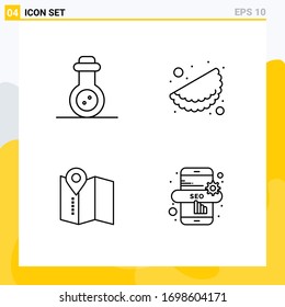Grupo de 4 Colores planos de líneas llenas modernos para bacterias; comercialización; alimentos; ubicación; Elementos de diseño de vectores editables de capa 1