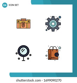 Group of 4 Modern Filledline Flat Colors Set for briefcase; settings; holding; travel; heart Editable Vector Design Elements