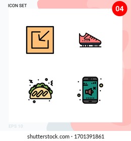 Group of 4 Modern Filledline Flat Colors Set for download; fast food; boot; skates; off Editable Vector Design Elements
