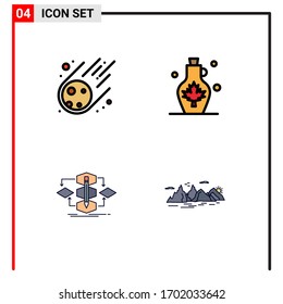 Group of 4 Modern Filledline Flat Colors Set for meteorite; algorithm; space; water; method Editable Vector Design Elements