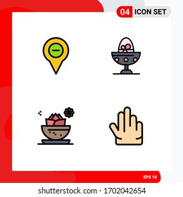 Group of 4 Modern Filledline Flat Colors Set for location; food; pin; boiled egg; local Editable Vector Design Elements