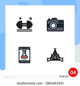 Group of 4 Modern Filledline Flat Colors Set for dumbell; lab app; gym; capture; online laboratory Editable Vector Design Elements