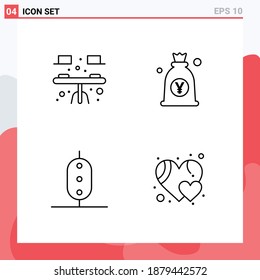 Grupo de 4 Colores planos de línea plana modernos para el escritorio; alimentos; tabla; japonés; elementos de diseño de vectores editables para peas