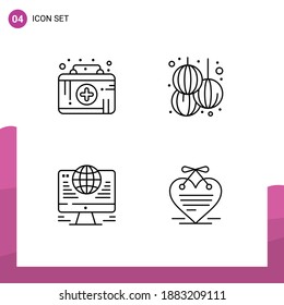 Group of 4 Modern Filledline Flat Colors Set for first aid kit; connection; medical emergency; new; network Editable Vector Design Elements