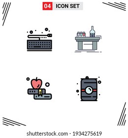 Group of 4 Modern Filledline Flat Colors Set for board; apple; keypad; lab; education Editable Vector Design Elements
