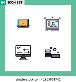 Grupo de 4 colores planos de línea de relleno modernos para el ordenador; diseño; hardware; sitio web; elementos de diseño de vectores editables de conexión