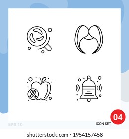 Group of 4 Modern Filledline Flat Colors Set for bacteria; apple; science; movember; wellness Editable Vector Design Elements