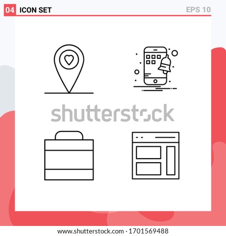 Group of 4 Modern Filledline Flat Colors Set for location; interface; notification; dollars; sidebar Editable Vector Design Elements