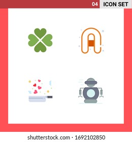 Group of 4 Modern Flat Icons Set for heart; food; favorite; camping; romance Editable Vector Design Elements