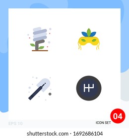 Group of 4 Modern Flat Icons Set for earth day; construction; environmental protection; costume; shovel Editable Vector Design Elements