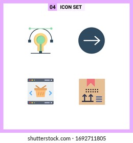 Group of 4 Modern Flat Icons Set for bulb; online; educat; right; store Editable Vector Design Elements