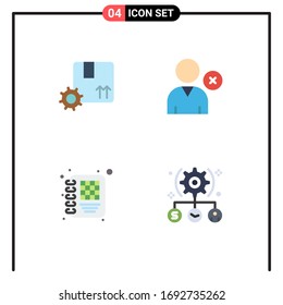 Group of 4 Modern Flat Icons Set for branding; management; gear; user; todo Editable Vector Design Elements